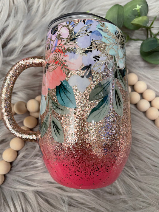 16oz Pink/ Rose Gold Flower Mug